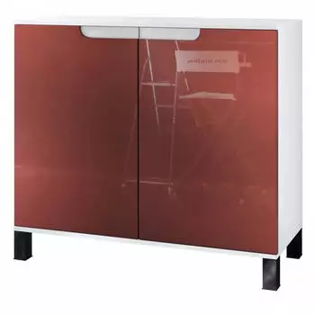 Vladon Sylt V3 Kommode 2 Türen, weiß matt / bordeaux hochglanz, 92,5x84,5x35cm