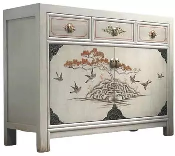 Opium Outlet VintageFog Kommode Sideboard hellgrau-beige, Massivholz (33082-12)