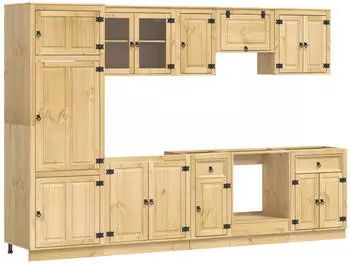 vidaXL SKI Schrank mit Regal, 9-tlg., honigbraun, Kiefernholz massiv (3392650)