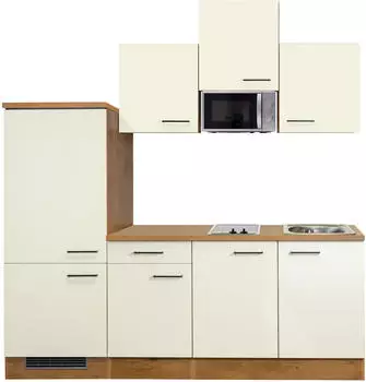 Flex-Well Singlek&uuml;che GENUA - mit Glaskeramikkochfeld, Mikrowelle - Breite 210 cm - Creme