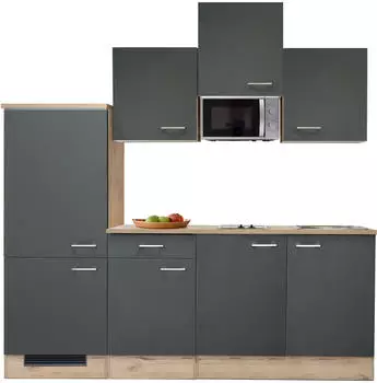Flex-Well Singlek&uuml;che TURIN mit Glaskeramikfeld, Mikrowelle - Breite 210 cm - Basaltgrau