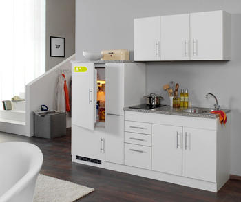Held Möbel Singleküche BERLIN - Glaskeramik-Kochfeld und Kühlschrank - Breite 210 cm - Weiß