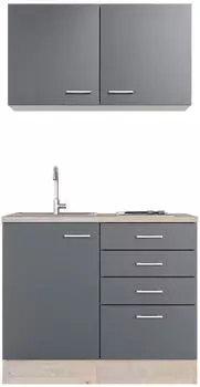 Flex-Well Minik&uuml;che MORENA 100x60x200cm Basaltgrau/ San Remo Eiche