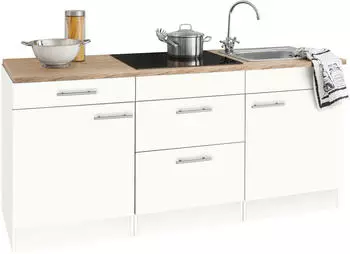 Optifit K&uuml;chenzeile Mini mit E-Ger&auml;ten 180 180 cm wei&szlig; wildeichefarben 12689247