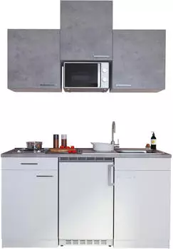 Respekta K&uuml;chenzeile Wei&szlig; Beton Mit E-Ger&auml;ten 150 cm