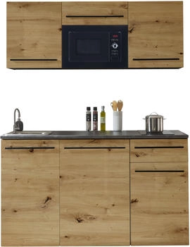Basic By Balculina Pantryküche JAZZ 160 cm mit E-Geräten und Mikrowelle braun