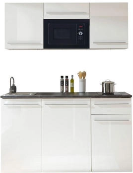 Basic By Balculina Pantryk&uuml;che JAZZ 160 cm mit E-Ger&auml;ten und Mikrowelle wei&szlig;/braun