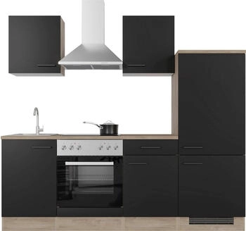 Flex-Well Küchenblock CAPRI - Touch schwarz - Endgrain Oak - mit E-Geräten - 220 cm