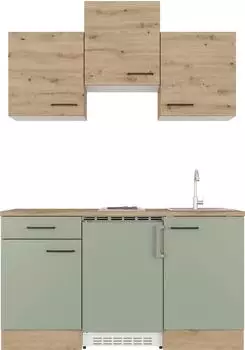 Flex-Well Cara Singleküche mit E-Geräten Schilfgrün/Artisan Eiche (00012490)