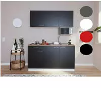K&uuml;che Minik&uuml;che Singlek&uuml;che Luis 150 Cm Wei&szlig; Schwarz Ohne K&uuml;hlschrank...