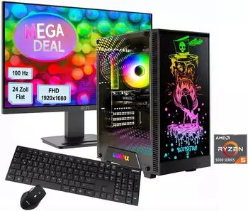 GameMax MegaDeal Rockstar 2904 Gaming-PC-Komplettsystem, AMD Ryzen 5 5500, 16GB RAM, 1TB SSD, RTX 3060, 24" Monitor (SET02904)