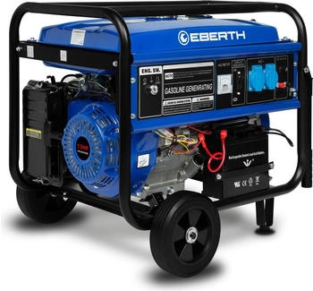 Eberth 5500 Watt mit Fahrwerk E-Start 13 PS Benzinmotor 4-Takt 1-Phase 2x 230V (SM1-ER5500-1F)