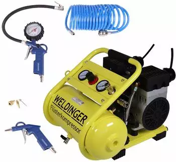 Weldinger Aktionsset Flüsterkompressor FK 120 compact 980 W Luftabgabe 120 l ölfrei + Druckluftset 6-teilig 5 Jahre Garantie