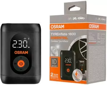 Osram TYREinflate 1600 ESSENTIAL, kabelloser wiederaufladbarer digitaler Reifenkompressor, Reifenf&uuml;llung in 6 Minuten, Flexibler 20 cm Schlauch