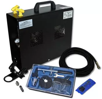 Wiltec Airbrush Kompressor Set AS196A mit Pistole Typ 128, Drucktank 3L (34327)