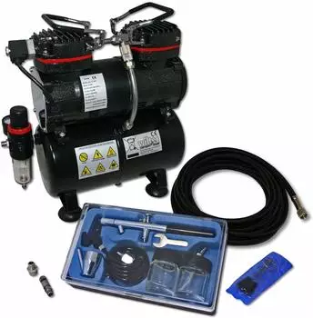 Wiltec Airbrush Kompressor Set AS196 mit Pistole DA128, Drucktank 3L (34322)