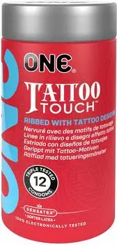 One Farbige Kondome im Tattoo Design 12er Pack