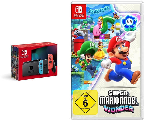 Nintendo Switch neon-rot/neon-blau (neue Edition) + Super Mario Bros. Wonder