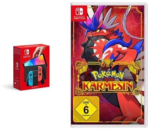 Nintendo Switch (OLED-Modell) neon-blau/neon-rot + Pokémon: Karmesin