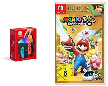 Nintendo Switch (OLED-Modell) neon-blau/neon-rot + Mario + Rabbids: Kingdom Battle - Gold Edition