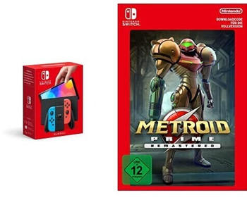 Nintendo Switch (OLED-Modell) neon-blau/neon-rot + Metroid Prime Remastered