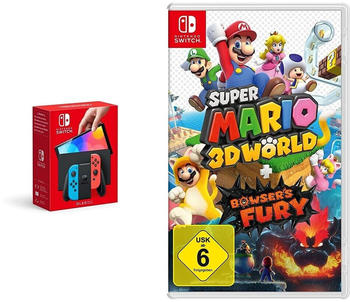 Nintendo Switch (OLED-Modell) neon-blau/neon-rot + Super Mario 3D World + Bowser's Fury