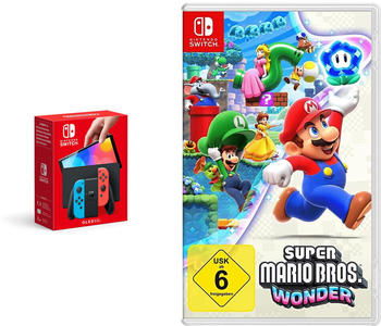Nintendo Switch (OLED-Modell) neon-blau/neon-rot + Super Mario Bros. Wonder