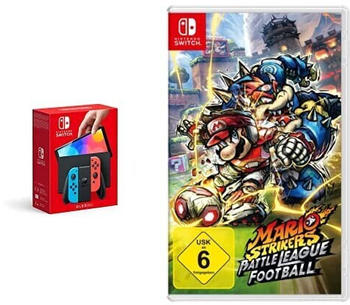 Nintendo Switch (OLED-Modell) neon-blau/neon-rot + Mario Strikers: Battle League Football
