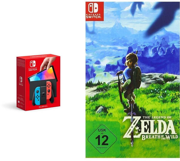 Nintendo Switch (OLED-Modell) neon-blau/neon-rot + The Legend of Zelda: Breath of the Wild