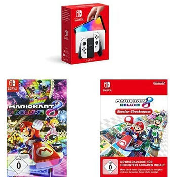 Nintendo Switch (OLED-Modell) weiß + Mario Kart 8: Deluxe + Booster-Streckenpass