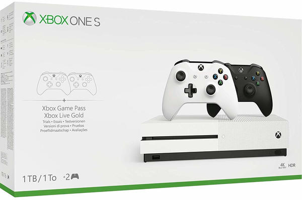 Microsoft Xbox One S 1TB + 2 Controller (schwarz und weiß)