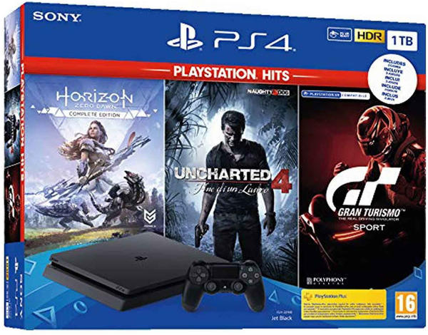Sony PlayStation 4 (PS4) Slim 1TB + Horizon Zero Dawn + Uncharted 4 + GT Sport