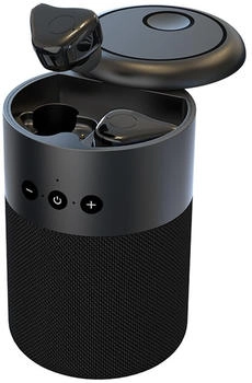 Techly 364293 Altoparlante BT v5.1 con Auricolari Wireless e Custodia di Ricarica 2 in 1 Nero