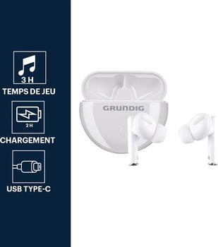 Grundig Ohrstöpsel TWS 350mAh BT (3 h Kabellos) Weiss – Ausdauernde Begleiter für Ihren aktiven Lebensstil