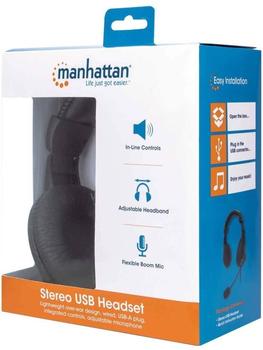 Manhattan Stereo USB-Headset Over-Ear kabelgebunden, USB-A-Stecker, Bedienelemente verstellbares Mikrofon, schwarz,