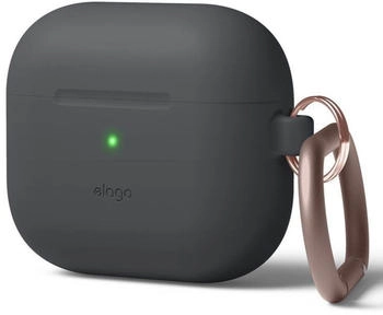 Elago Silikon Hülle mit Karabiner Kompatibel mit AirPods 3 Case Cover - Hochwertiges Silikon, Unterstützt Kabelloses Laden, Stoßfester Schutz, Rundumschutz (Dunkelgrau)