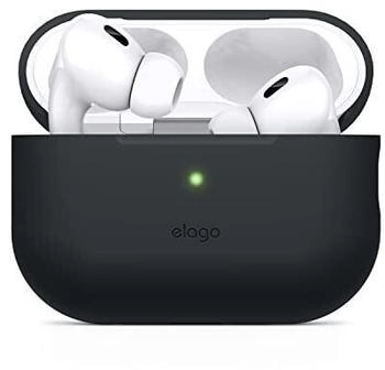 Elago Silikonhülle Kompatibel mit Apple AirPods Pro 2. Generation Case, Schutzhülle, Front-LED sichtbar, Unterstützt Kabelloses Aufladen (Schwarz)