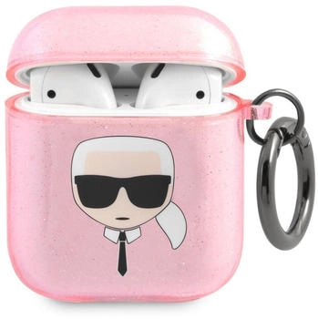 Karl Lagerfeld Karl's Head Silicone Glitter Case für das Apple AirPods 1 / 2 - Rosa