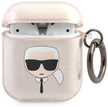 Karl Lagerfeld Karl's Head Silicone Glitter Case für das Apple AirPods 1 / 2 - Gold