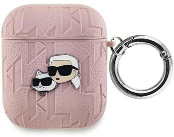 Karl Lagerfeld Karl Lagerfeld PU Embossed Karl and Choupette Heads Hülle für AirPods 1/2 Pink