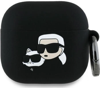 Karl Lagerfeld Schutzhülle für AirPods 4, Silicone Karl and Choupette Head 3D Case, Schwarz