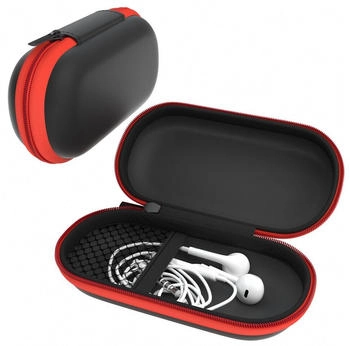 Eazy Case Kopfh&ouml;rer Tasche Case Schutzh&uuml;lle Aufbewahrungstasche Netzfach Oval rot