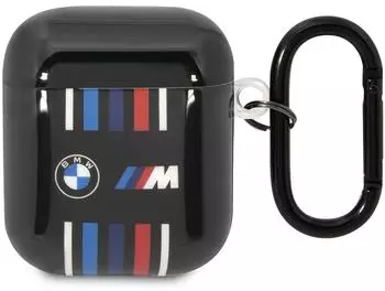CG Mobile BMA222SWTK BMW M Motorsport TPU-Schutzhülle mit Mehreren farbigen Linien für Airpods 1/2, Schwarz