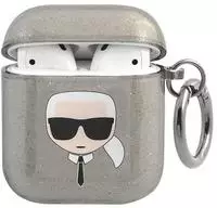 Karl Lagerfeld KLA2UKHGK AirPods 1/2cover schwarz/schwarz Glitzer Karls Kopf -