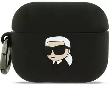 Karl Lagerfeld Silicone Karl Head 3D (KLAP3RUNIKK) - Apple AirPods Pro 3 Black (Kopfhörer Hülle), Kopfhörertasche + Schutzhülle, Schwarz