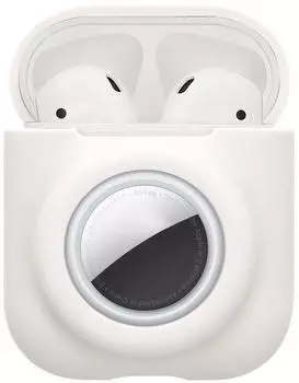 kwmobile 2-in1 H&uuml;lle kompatibel mit Apple Airpods 1 & 2 und AirTag Kopfh&ouml;rer Case Weiches Silikon Cover Schutzh&uuml;lle mit Karabiner Wei&szlig;