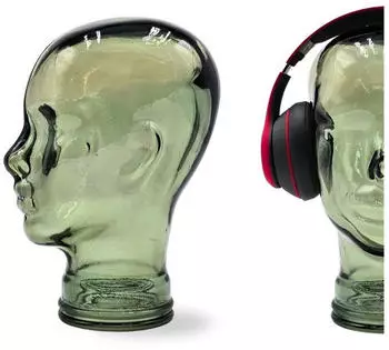DESIGN DELIGHTS Glas Kopfh&ouml;rerst&auml;nder MICK olivtransparent 29cm Glaskopf Skulptur