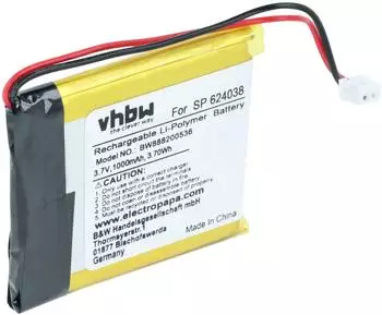 vhbw Ersatzakku f&uuml;r Kopfh&ouml;rer 1000mAh, 3,7V, Li-Polymer (SP 624038)