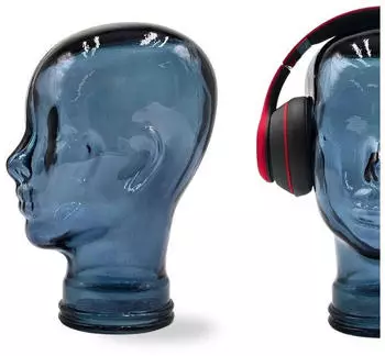 DESIGN DELIGHTS Glas Kopfh&ouml;rerst&auml;nder transparent + satin 29cm Glaskopf Skulptur T07 blau