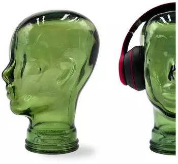 DESIGN DELIGHTS Glas Kopfh&ouml;rerst&auml;nder transparent + satin 29cm Glaskopf Skulptur T03 gr&uuml;n
